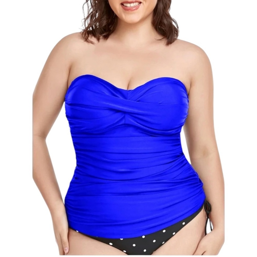 NWT, RELLECIGA Strapless Royal Blue Ruched Top, Sz L - Picture 1 of 13